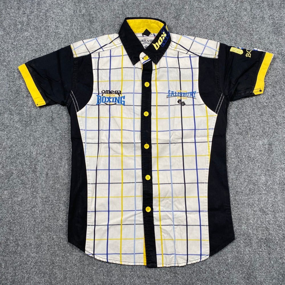 Kids Grease Jeans Boxing Graphic Short Sleeve Button Up Shirt Size 10